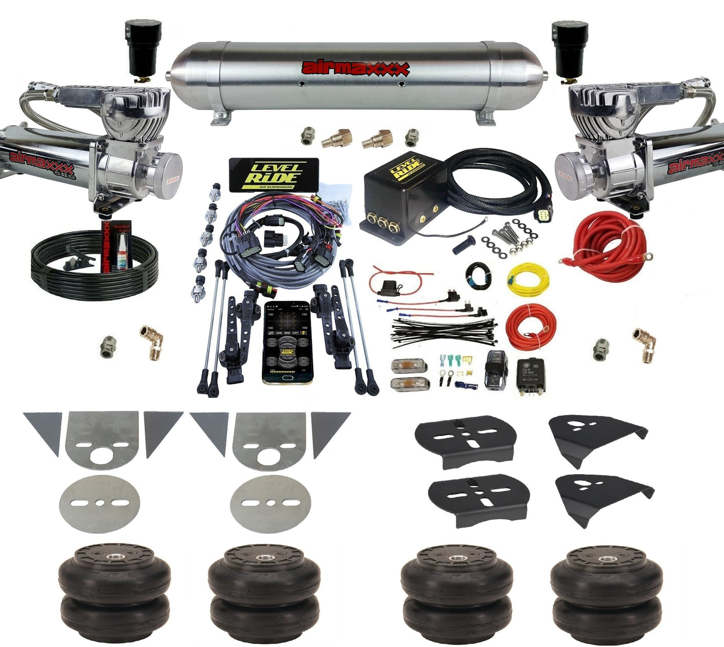 Complete Level Ride Air Suspension Pressure Height w/Chrome 580 Kit Fits Import Torsion Key Mini Trucks