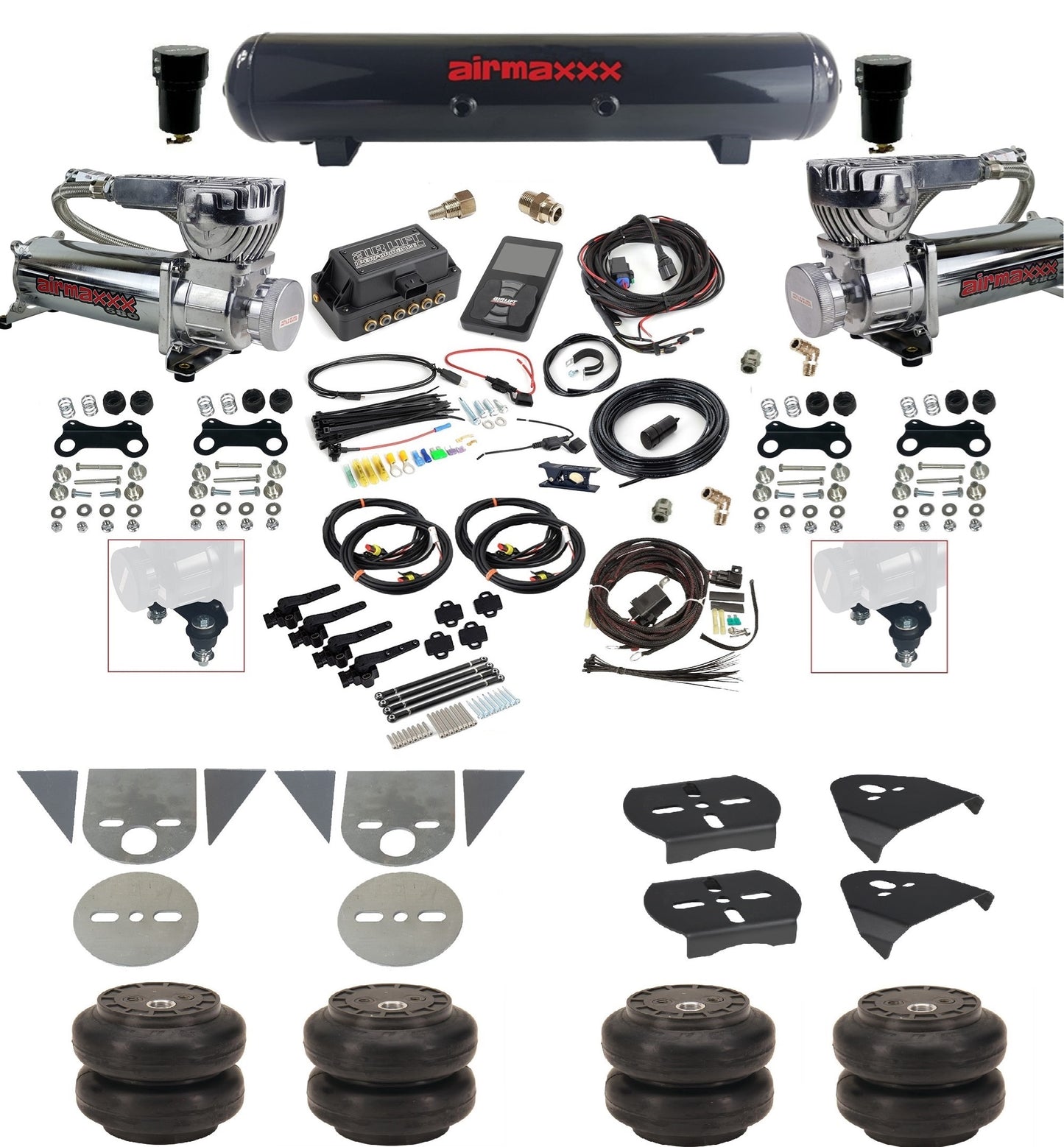 3/8 Suspension Kit 3H Air Lift 27695 w/Chrome 580 Compressors Fits Import Torsion Key Mini Trucks