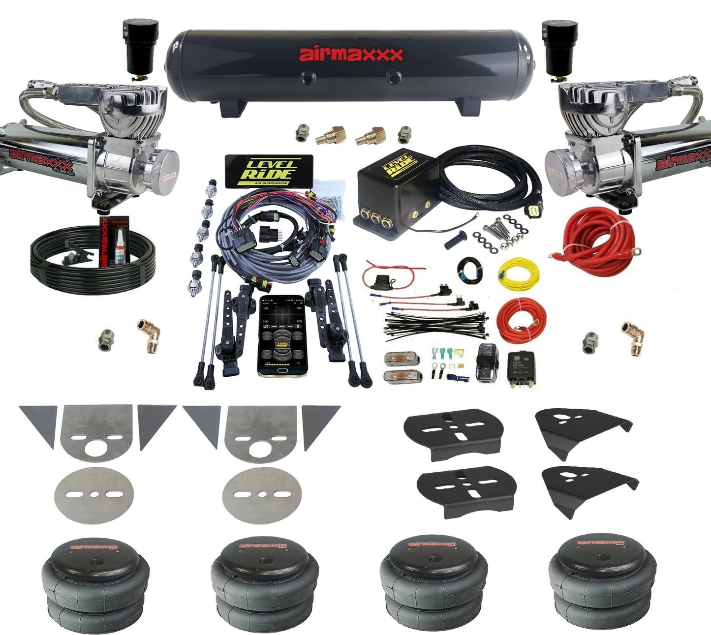 Complete Level Ride Air Suspension Pressure Height w/Chrome 580 Kit Fits Import Torsion Key Mini Trucks