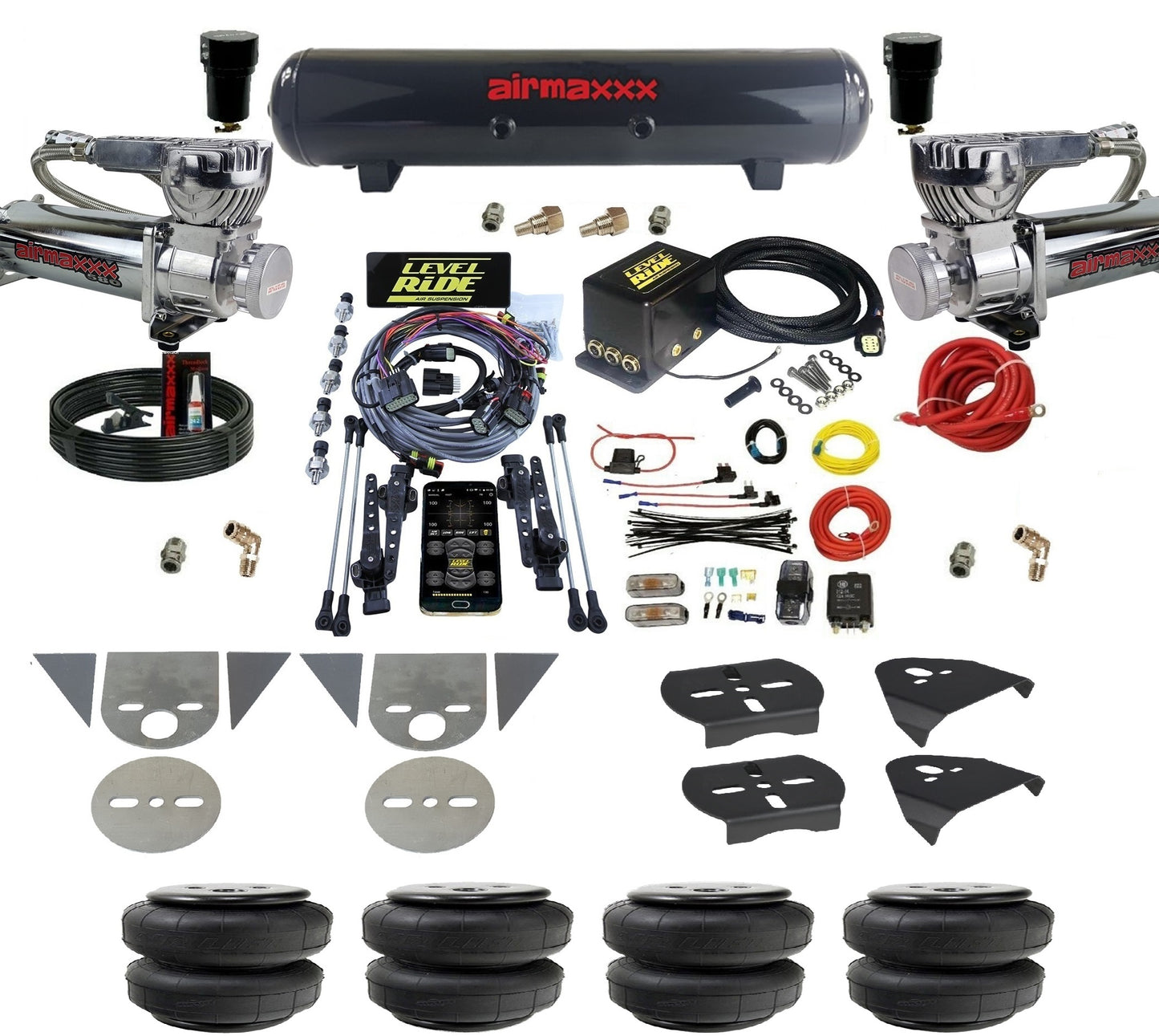 Complete Level Ride Air Suspension Pressure Height w/Chrome 580 Kit Fits Import Torsion Key Mini Trucks