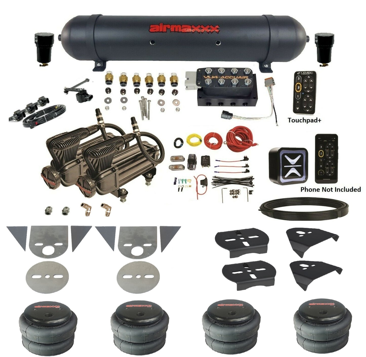 Air Ride Suspension Kit Accuair e-Level+ Height+ VU4 w/X-Series Fits Import Torsion Key Mini Trucks