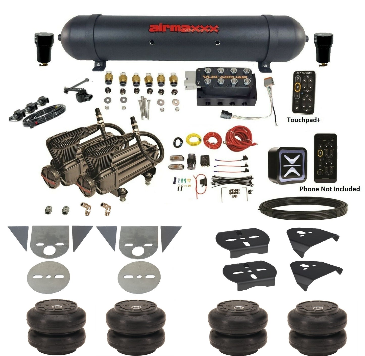 Air Ride Suspension Kit Accuair e-Level+ Height+ VU4 w/X-Series Fits Import Torsion Key Mini Trucks