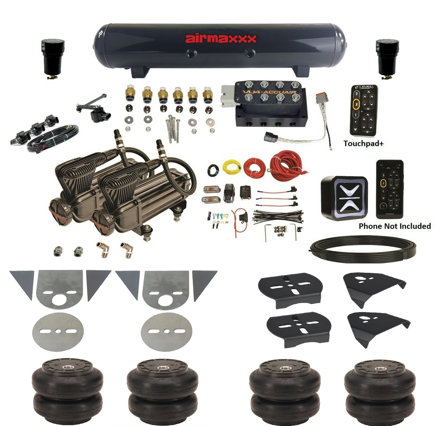 Air Ride Suspension Kit Accuair e-Level+ Height+ VU4 w/X-Series Fits Import Torsion Key Mini Trucks