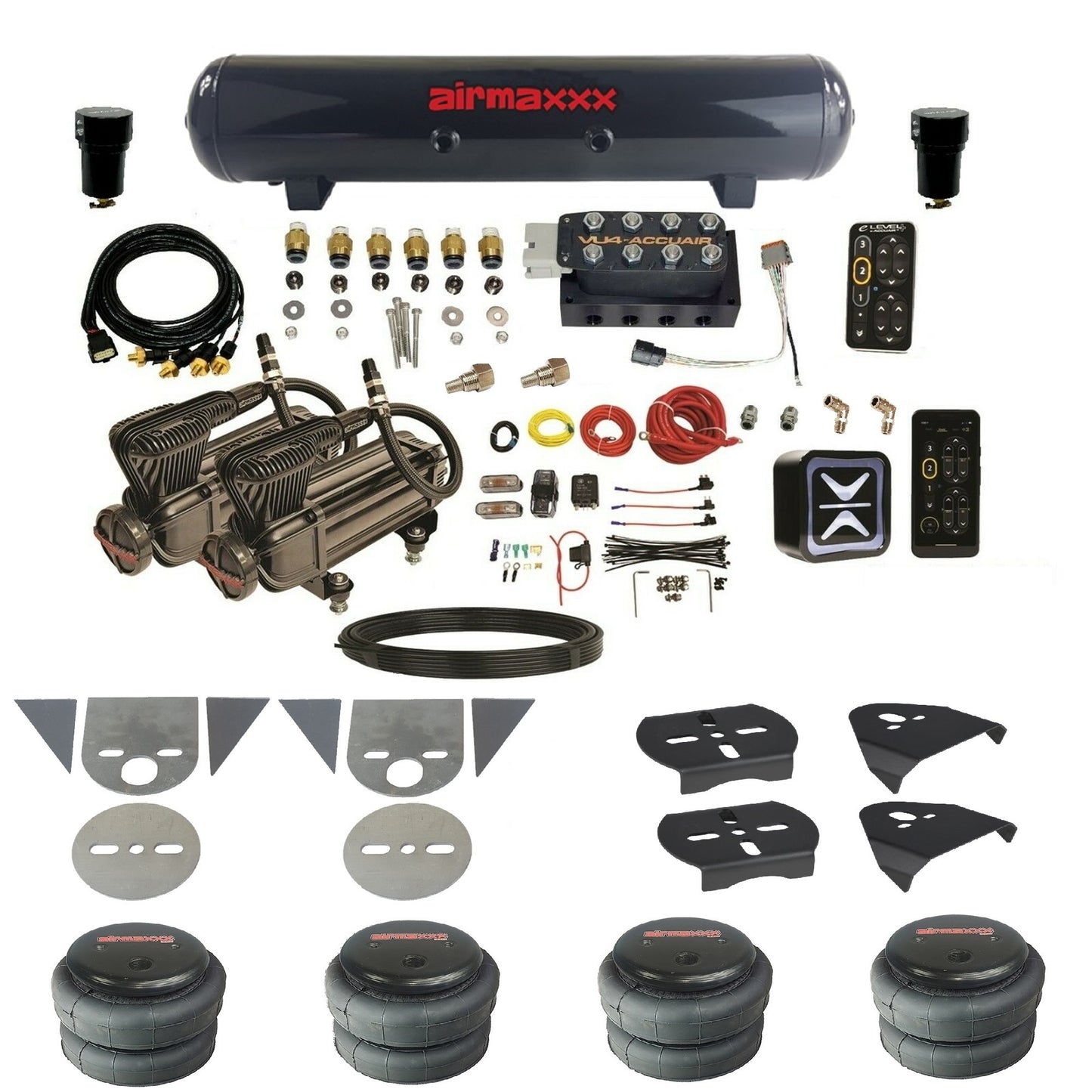 All Black Air Suspension Kit w/Accuair E+ Connect & VU4 Pressure Presets Fits Import Torsion Key Mini Trucks