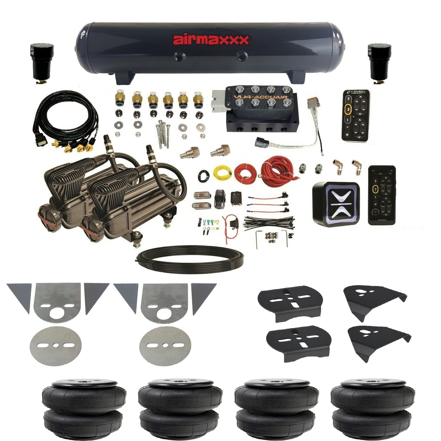 All Black Air Suspension Kit w/Accuair E+ Connect & VU4 Pressure Presets Fits Import Torsion Key Mini Trucks