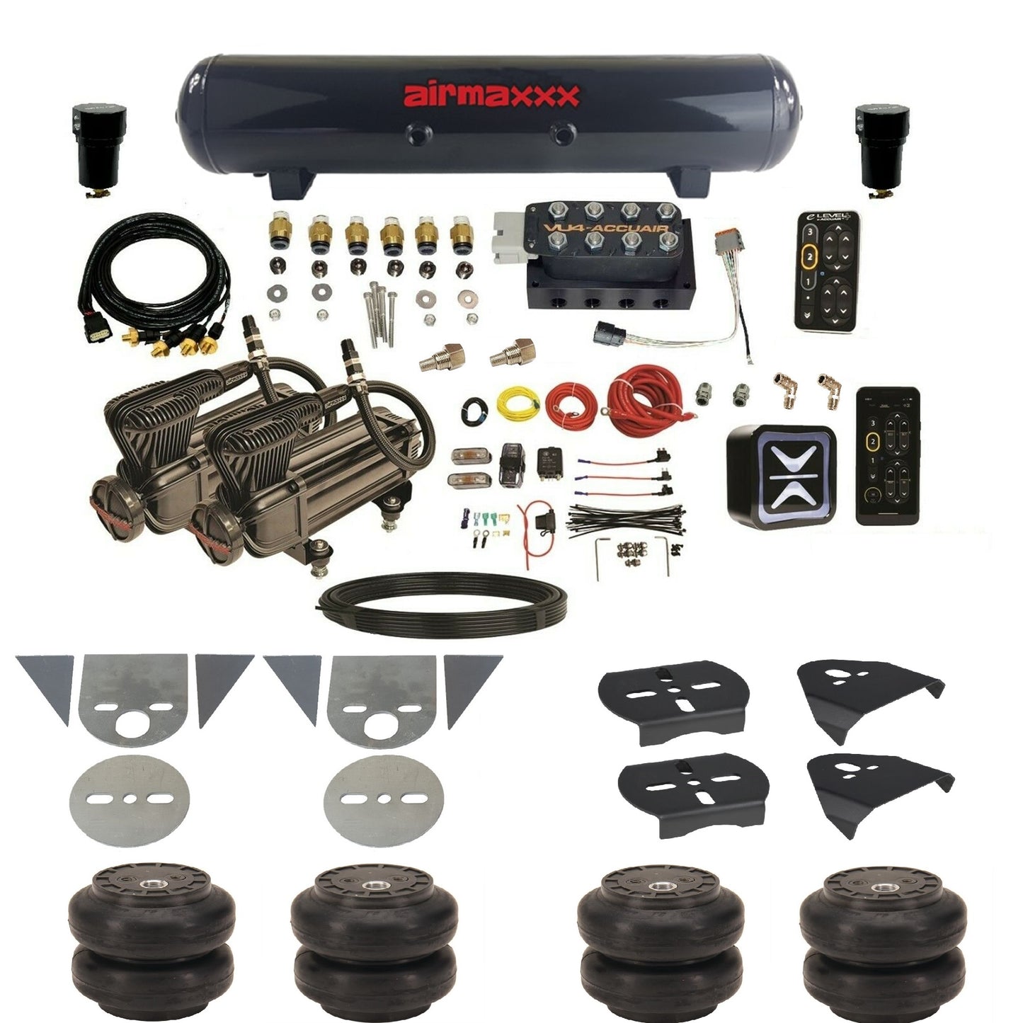 All Black Air Suspension Kit w/Accuair E+ Connect & VU4 Pressure Presets Fits Import Torsion Key Mini Trucks