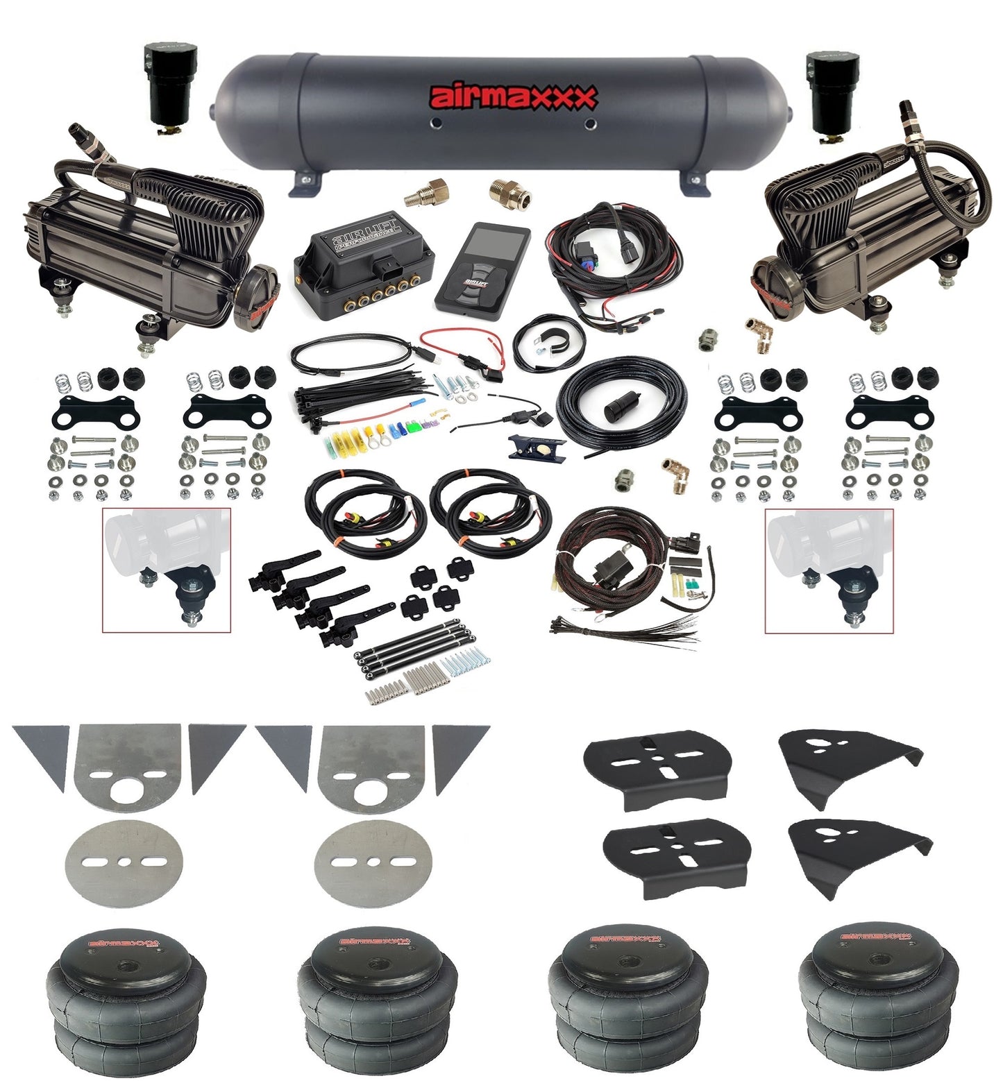 3/8 Suspension Kit 3H Air Lift 27695 w/Black 580 Compressors Fits Import Torsion Key Mini Trucks