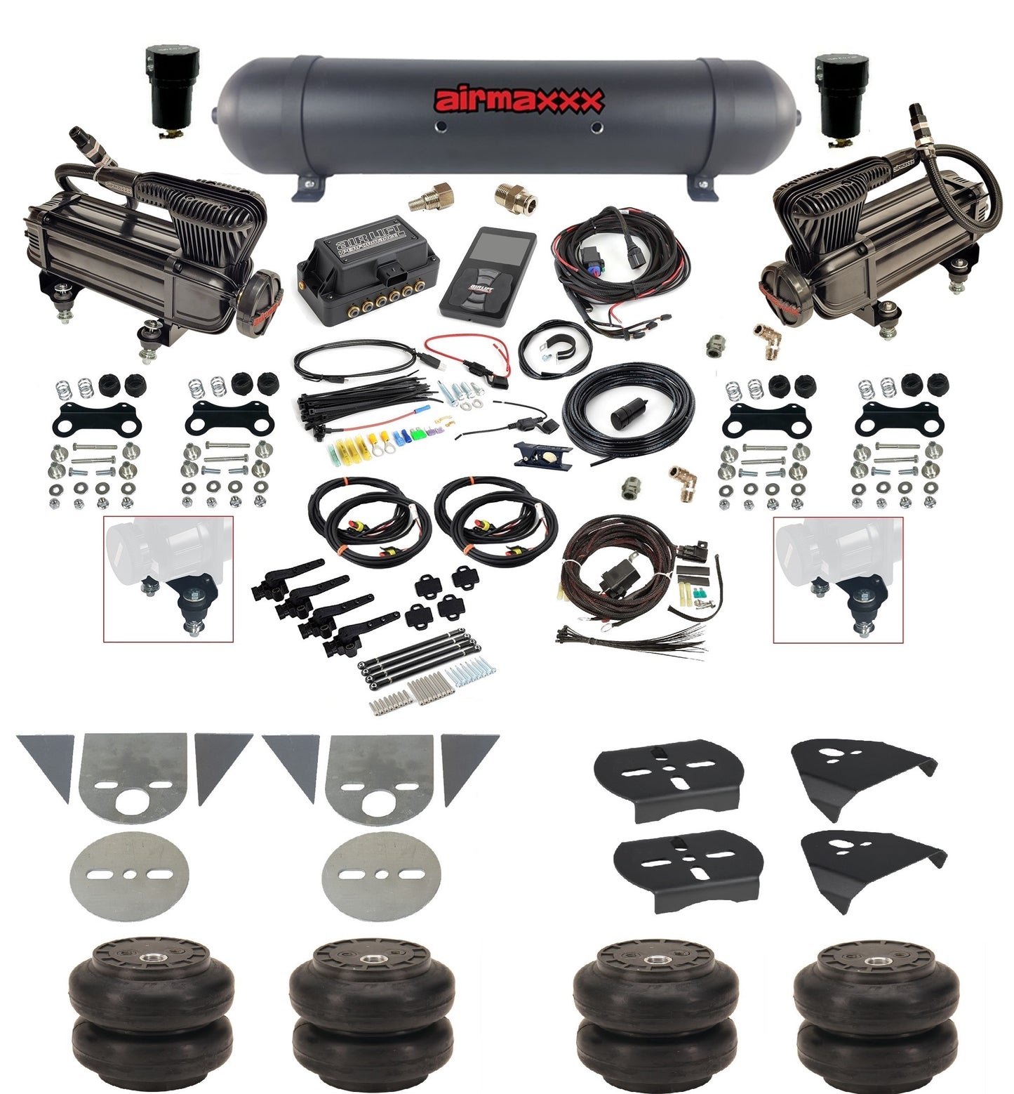 3/8 Suspension Kit 3H Air Lift 27695 w/Black 580 Compressors Fits Import Torsion Key Mini Trucks