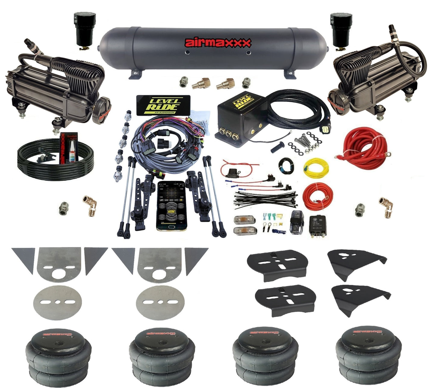 Complete Level Ride Air Suspension Pressure Height w/Black 580 Kit Fits Import Torsion Key Mini Trucks