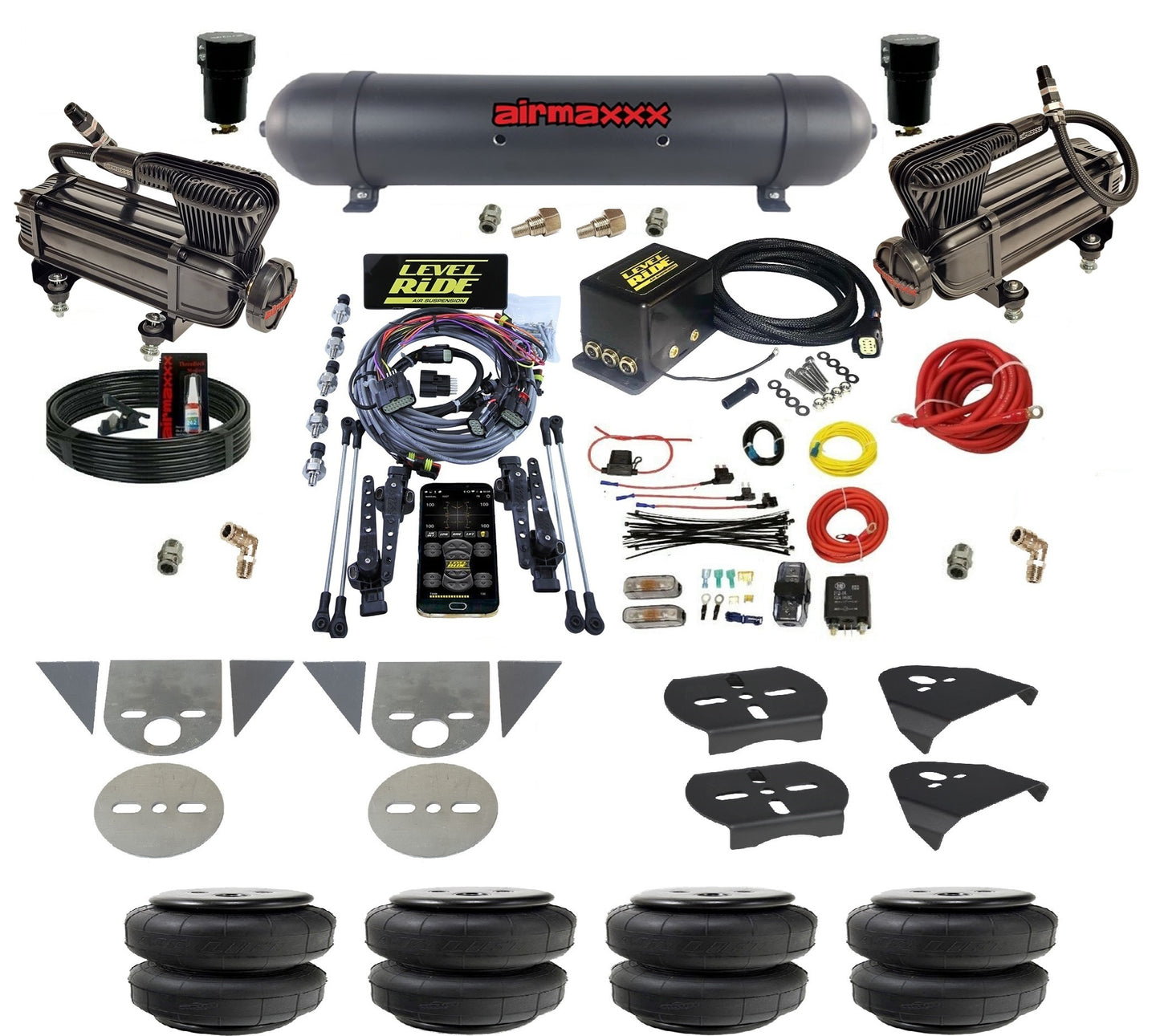 Complete Level Ride Air Suspension Pressure Height w/Black 580 Kit Fits Import Torsion Key Mini Trucks