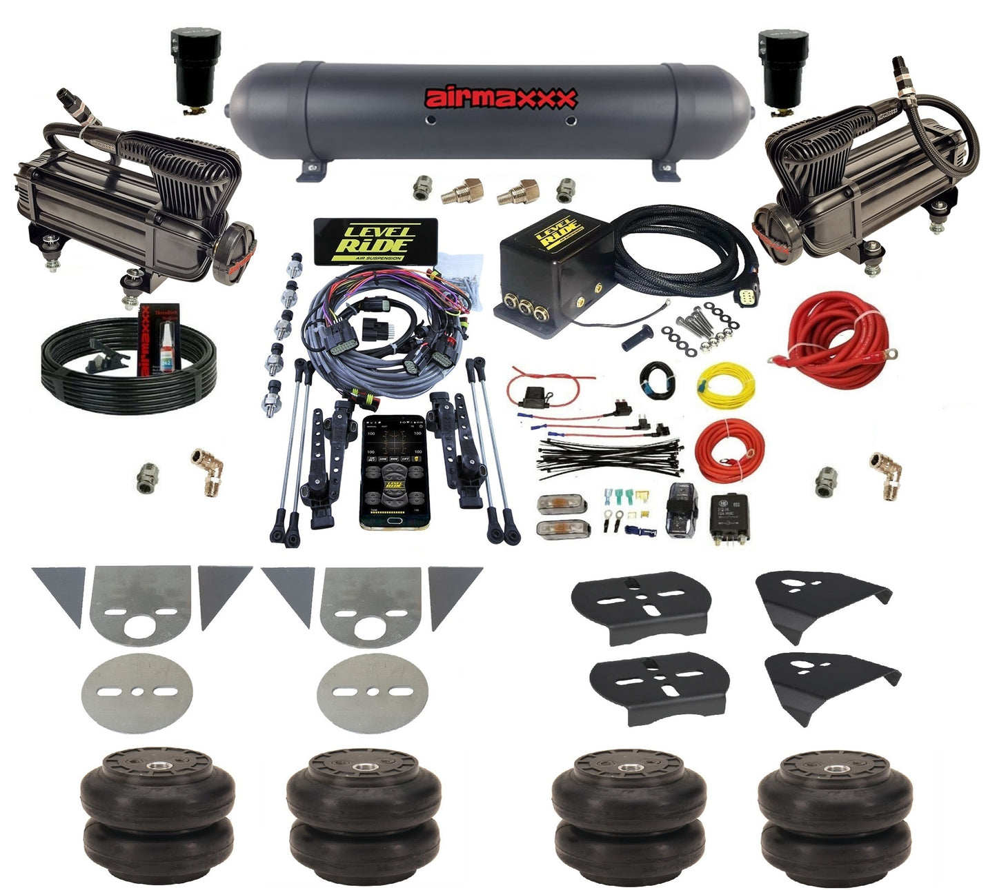 Complete Level Ride Air Suspension Pressure Height w/Black 580 Kit Fits Import Torsion Key Mini Trucks