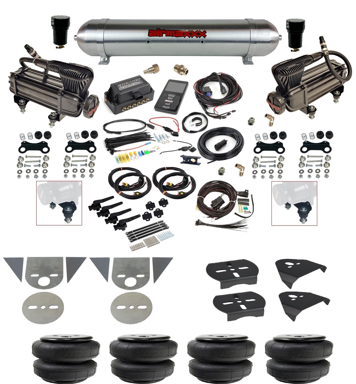 3/8 Suspension Kit 3H Air Lift 27695 w/Chrome 580 Compressors Fits Import Torsion Key Mini Trucks