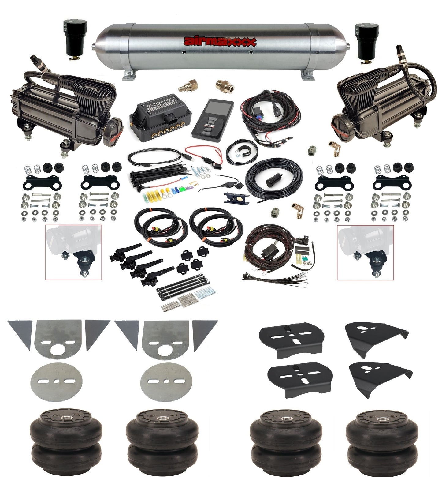 3/8 Suspension Kit 3H Air Lift 27695 w/Chrome 580 Compressors Fits Import Torsion Key Mini Trucks