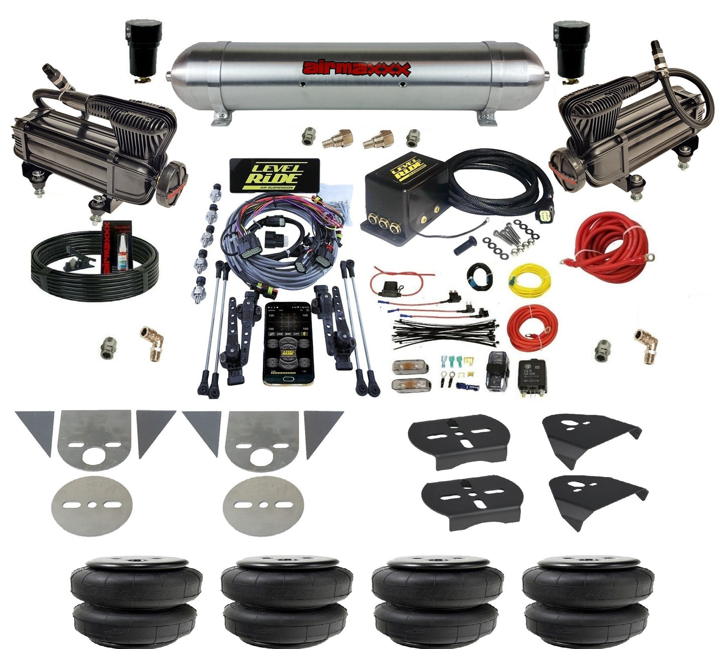 Complete Level Ride Air Suspension Pressure Height w/Chrome 580 Kit Fits Import Torsion Key Mini Trucks