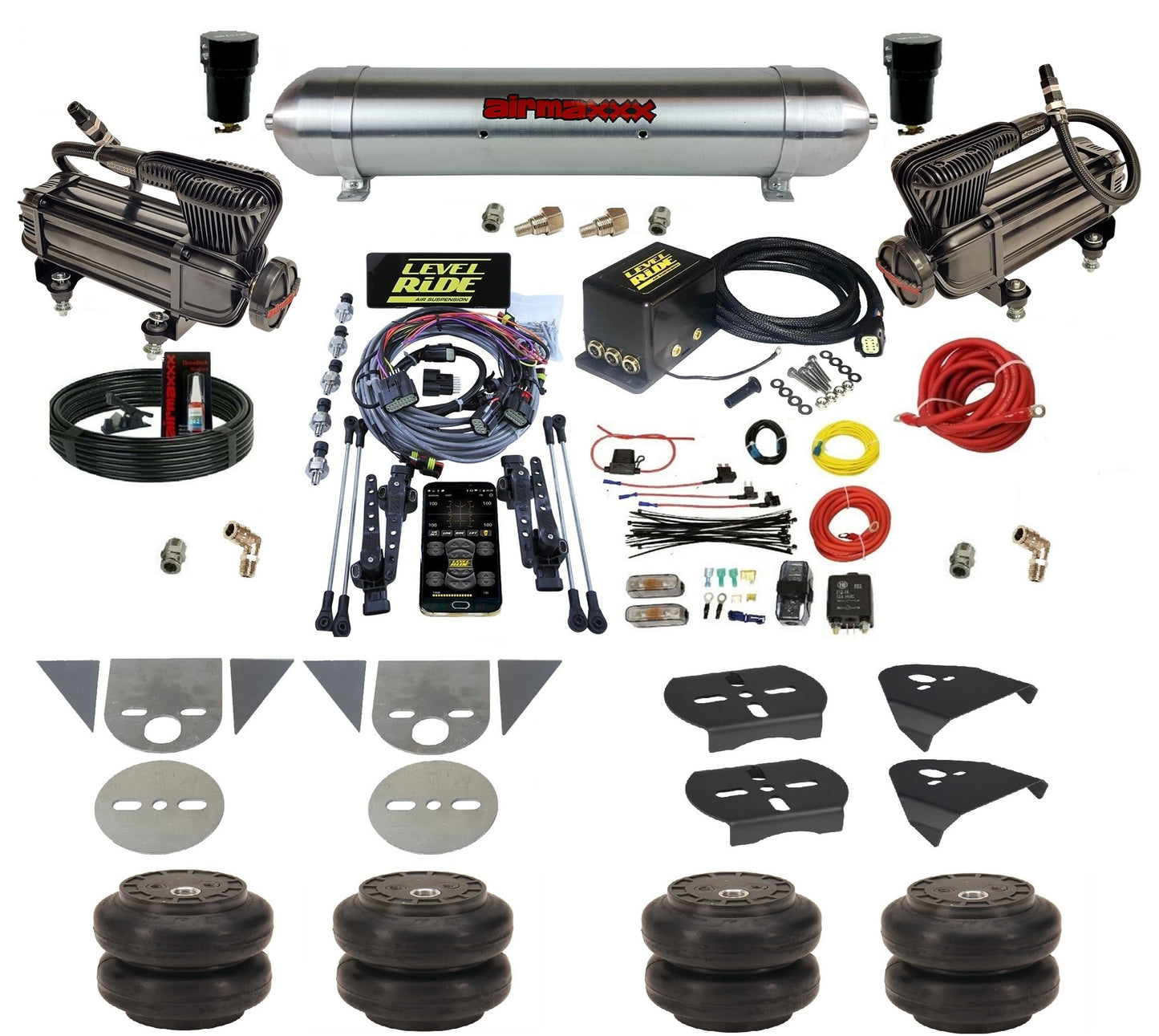 Complete Level Ride Air Suspension Pressure Height w/Chrome 580 Kit Fits Import Torsion Key Mini Trucks