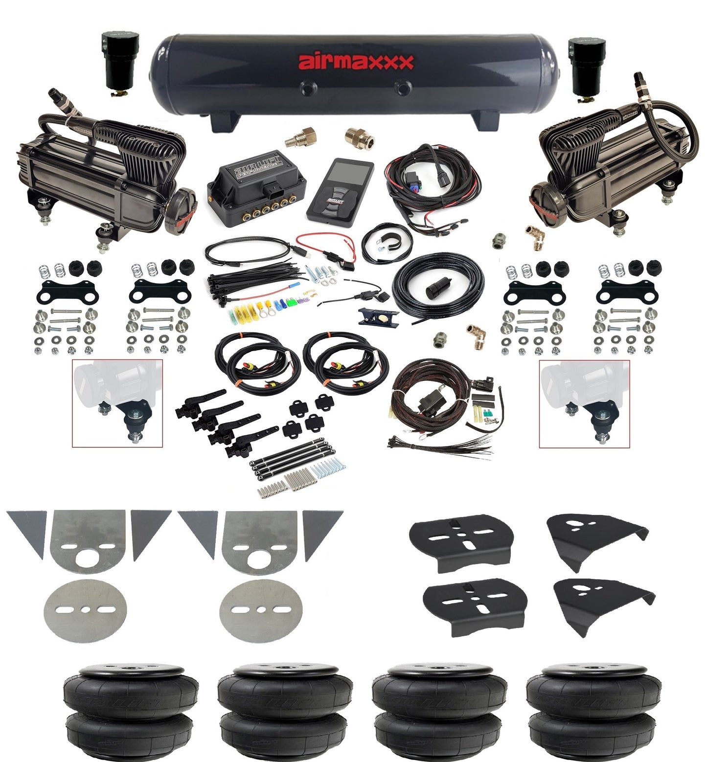 3/8 Suspension Kit 3H Air Lift 27695 w/Black 580 Compressors Fits Import Torsion Key Mini Trucks