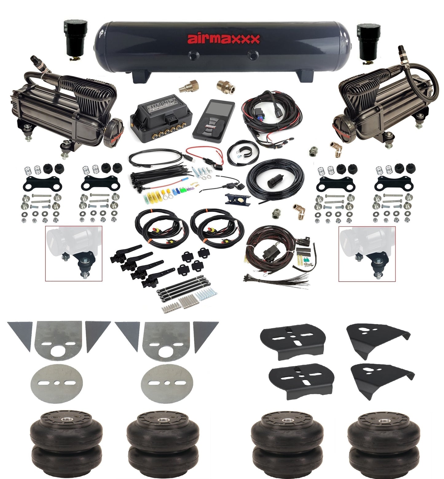 3/8 Suspension Kit 3H Air Lift 27695 w/Black 580 Compressors Fits Import Torsion Key Mini Trucks