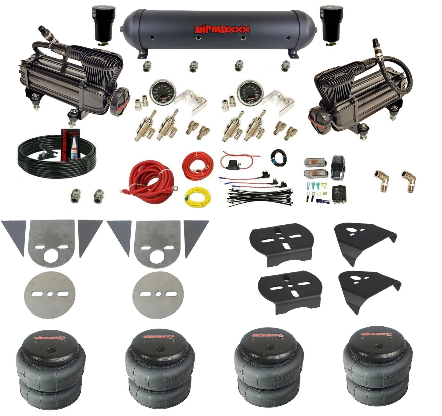 3/8" Manual Air Suspension Kit w/Black 480 Compressors Fits Torsion Bar Mini Trucks