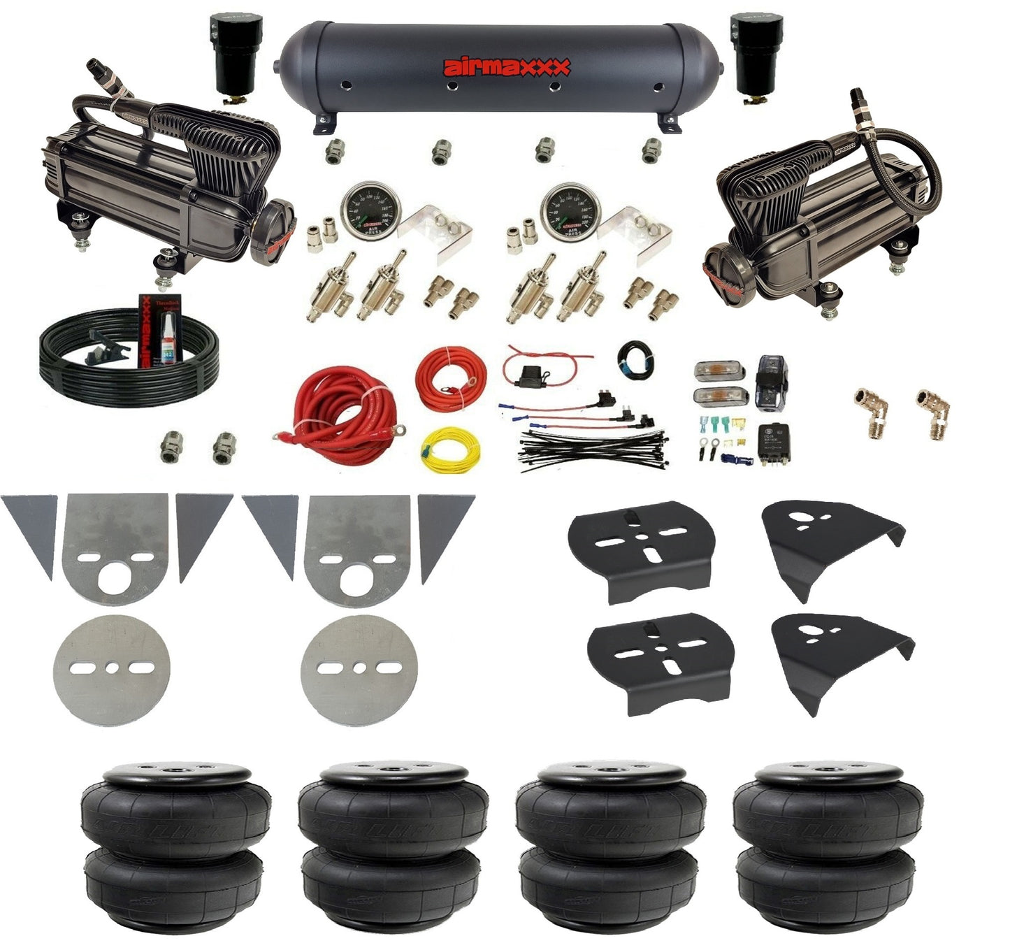 3/8" Manual Air Suspension Kit w/Black 480 Compressors Fits Torsion Bar Mini Trucks