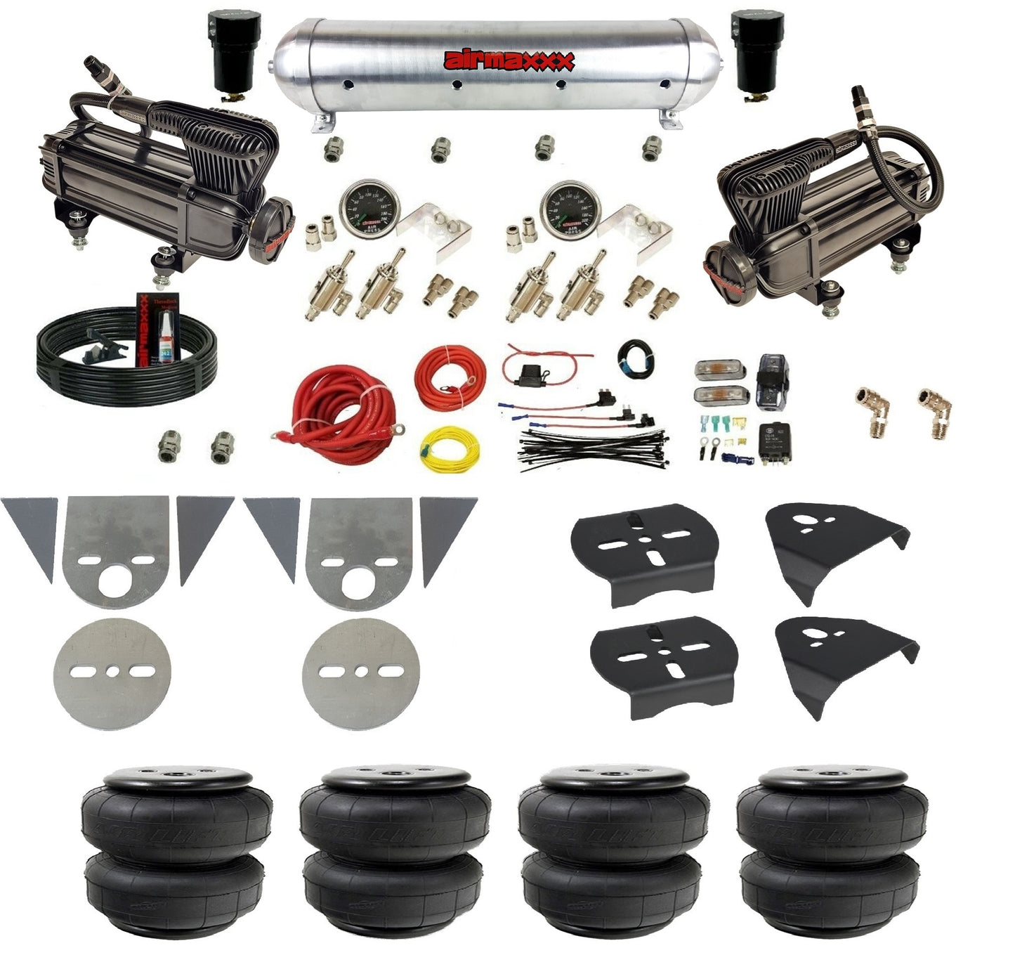 3/8" Manual Air Suspension Kit w/Chrome 480 Compressors Fits Torsion Bar Mini Trucks