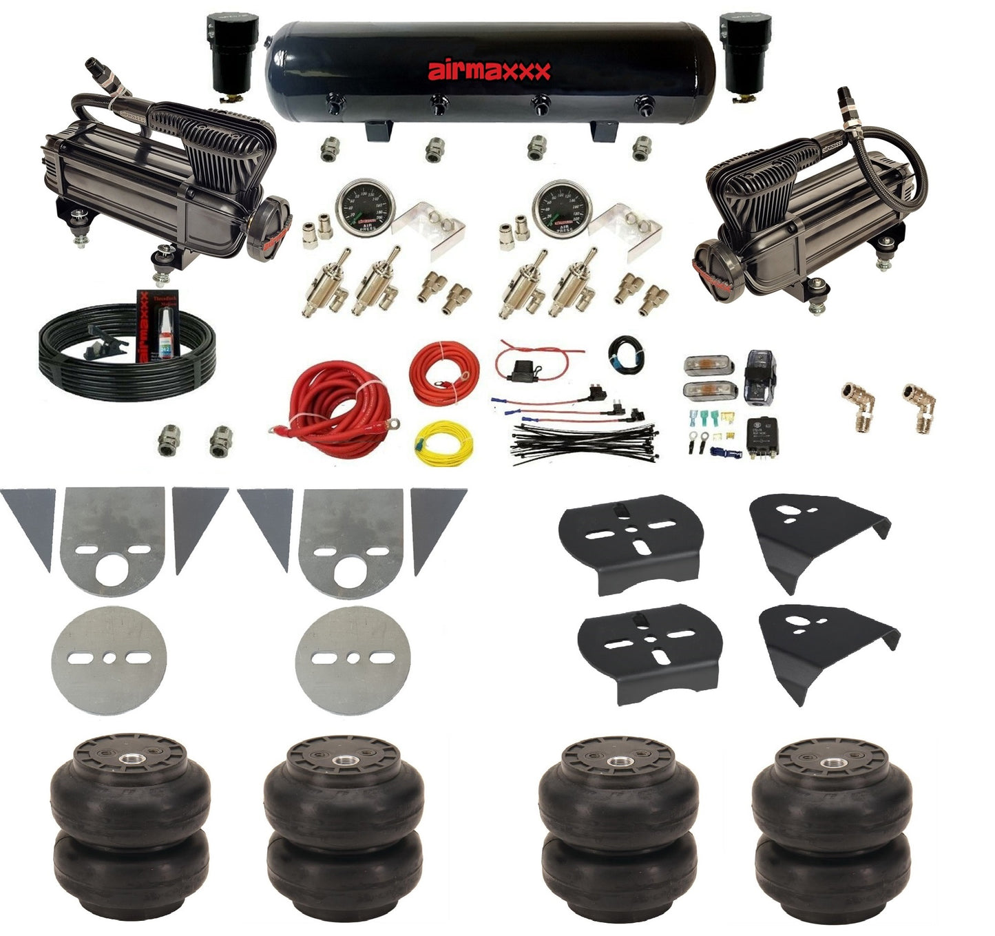 3/8" Manual Air Suspension Kit w/Black 480 Compressors Fits Torsion Bar Mini Trucks