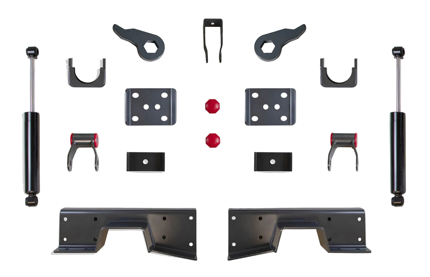1999-2006 GM 1500 4WD flip kit shackles and C-notch | MaxTrac 2000LL-4 rear shocks and torsion keys | 2004-2006 Silverado Sierra 2WD torsion bar lowering kit | 2007 Classic Silverado Sierra 3/5 lowering suspension components
