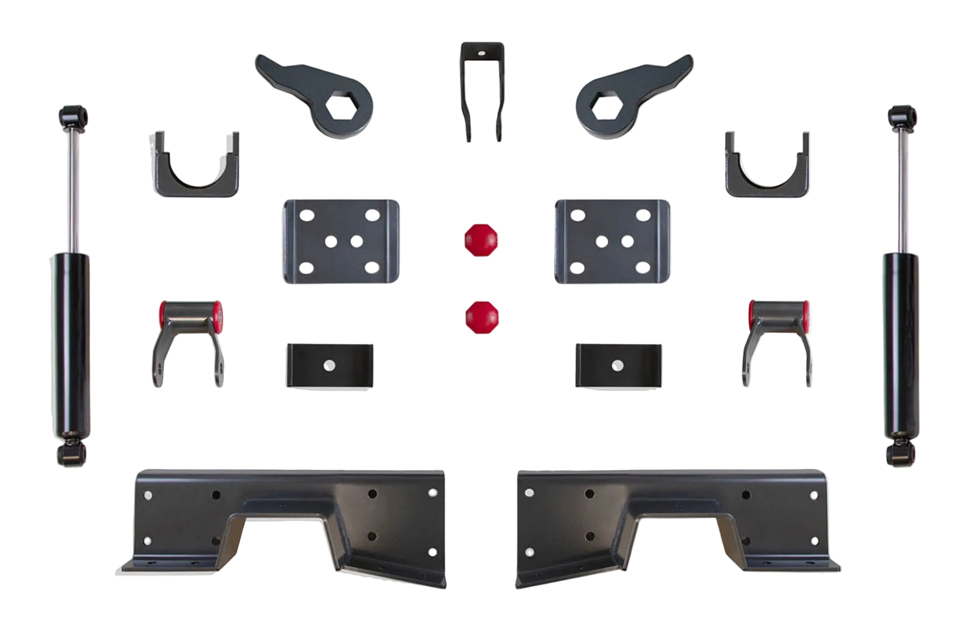 1999-2006 GM 1500 4WD flip kit shackles and C-notch | MaxTrac 2000LL-4 rear shocks and torsion keys | 2004-2006 Silverado Sierra 2WD torsion bar lowering kit | 2007 Classic Silverado Sierra 3/5 lowering suspension components