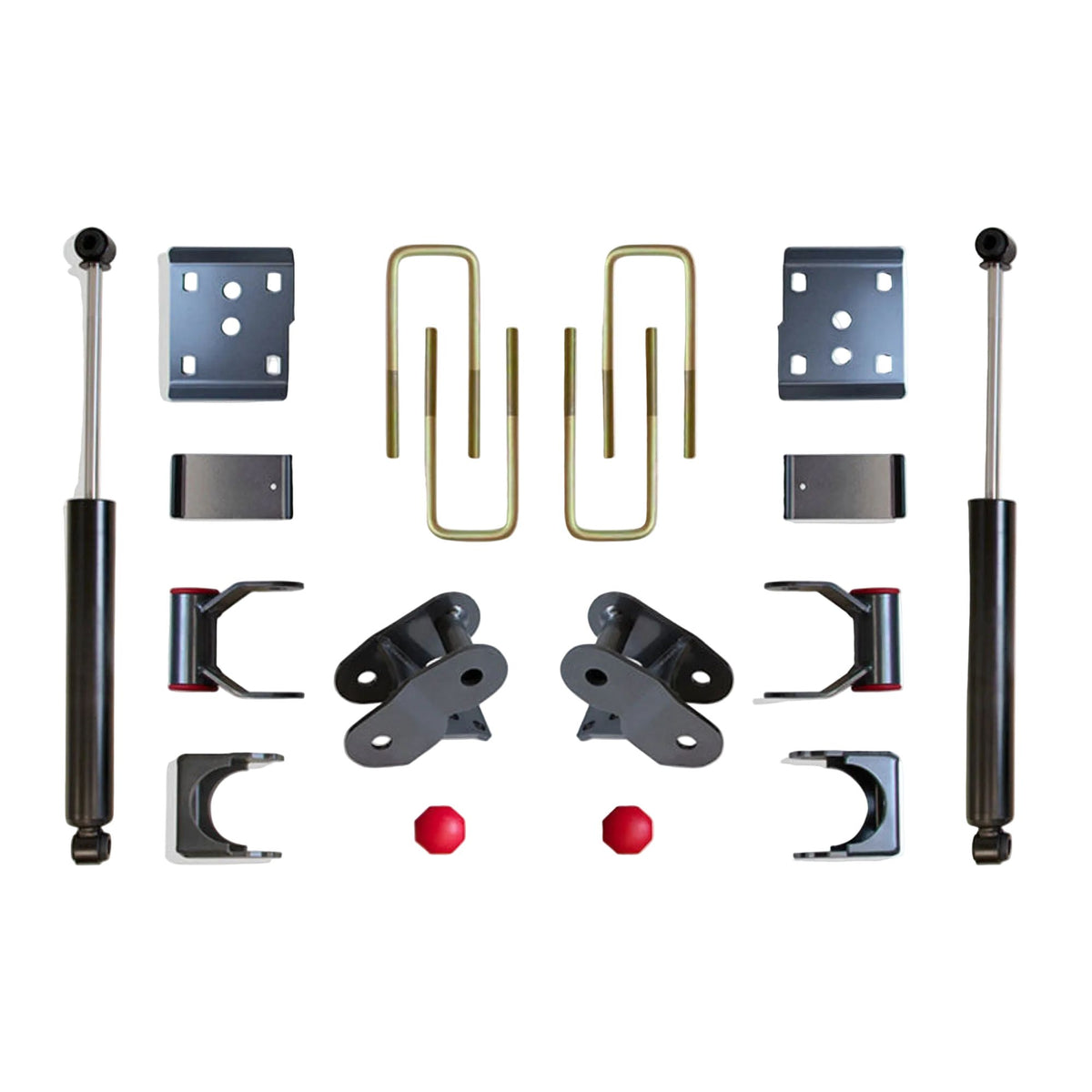 2015-2026 Ford F-150 rear drop box kit | MaxTrac F-150 flip kit with hangers and shackles | Ford F-150 lowering kit with 2650LL-9 rear shocks | MaxTrac 203230 rear suspension kit with bump stops