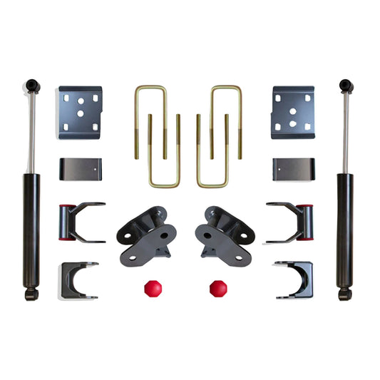 2015-2026 Ford F-150 rear drop box kit | MaxTrac F-150 flip kit with hangers and shackles | Ford F-150 lowering kit with 2650LL-9 rear shocks | MaxTrac 203230 rear suspension kit with bump stops