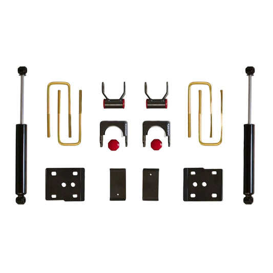 2015-2026 Ford F150 rear drop suspension | MaxTrac F-150 flip kit shackles and 2200LL-9 rear shocks | Ford F150 2WD 5 inch rear axle flip lowering kit | MaxTrac 203250 rear components for 3 front 5 rear drop