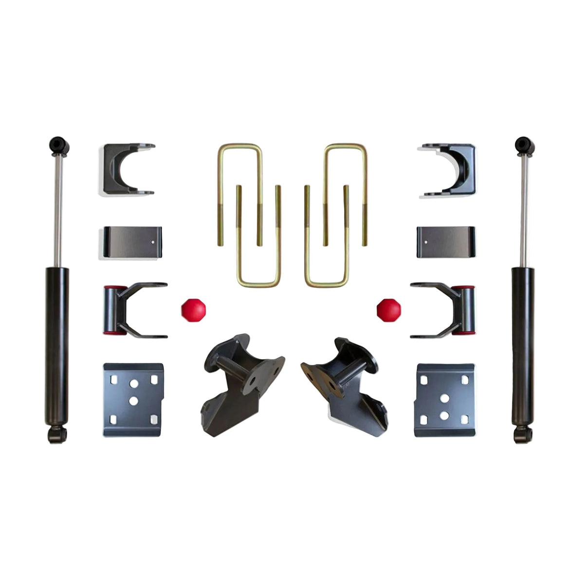 2009-2014 Ford F150 rear drop suspension | MaxTrac flip kit hangers shackles bump stops and 2400LL-9 shocks | Ford F-150 2WD rear axle flip lowering system | MaxTrac 203430 rear suspension components