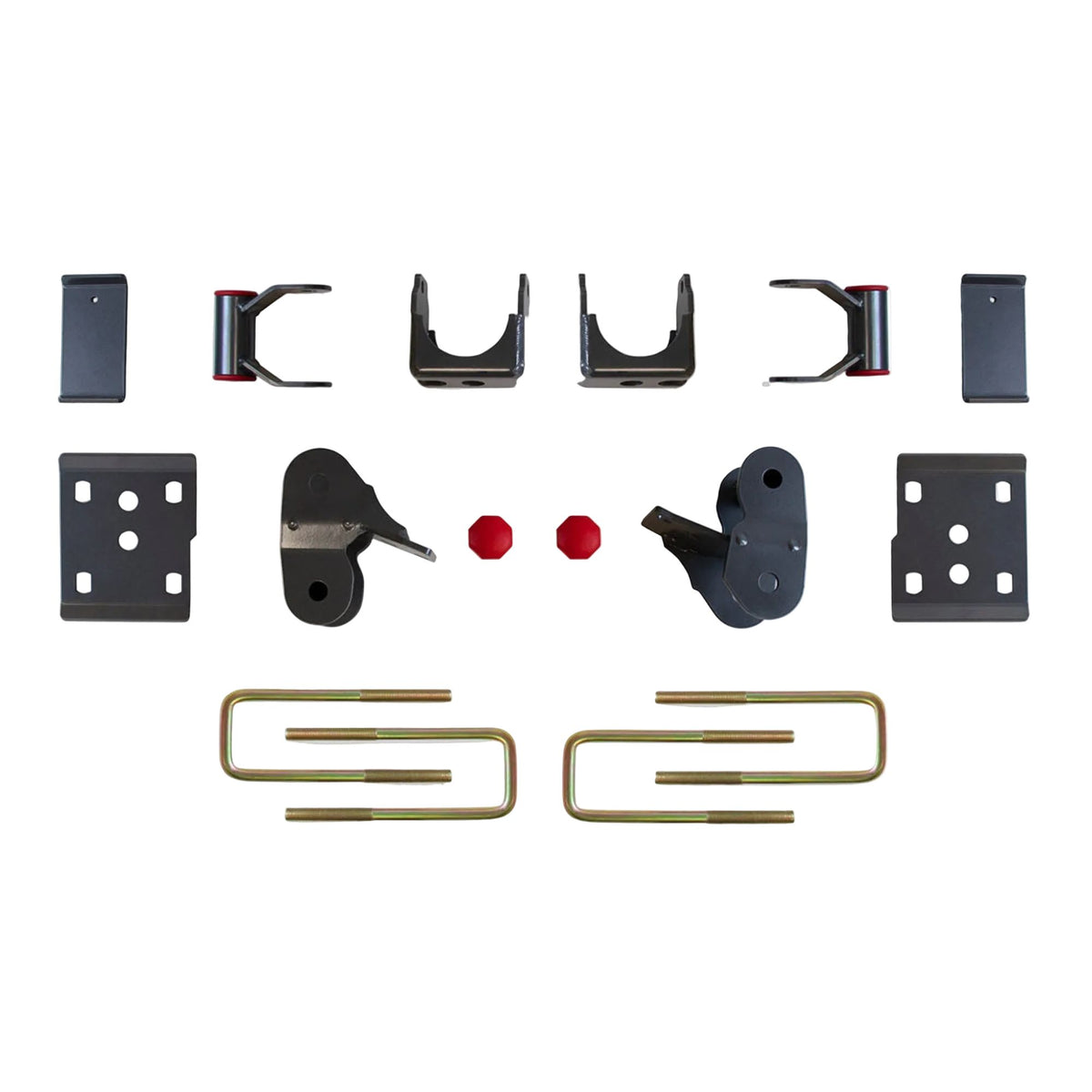 2015-2026 Ford F-150 axle relocation lowering kit | MaxTrac F-150 4WD flip kit with hangers and shackles | Ford F-150 rear lowering kit with spring plates and bump stops | MaxTrac 303230 steel rear suspension flip components