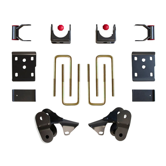 2009-2014 Ford F-150 2WD 3 inch rear lowering | 2009-2014 F-150 4WD 4 inch rear drop | MaxTrac F-150 axle relocator hanger shackle kit | MaxTrac 303430 flip kit with bump stops and spring plates