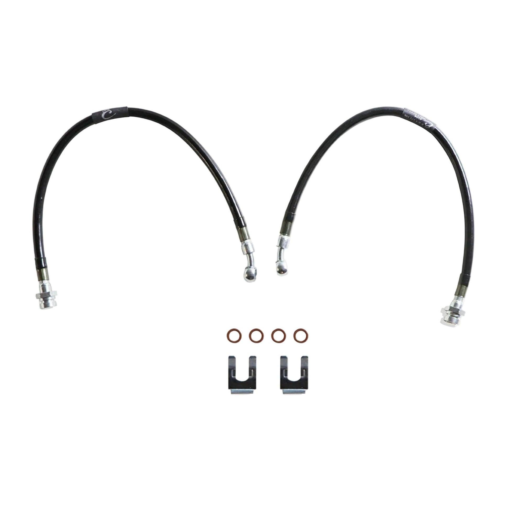 2015-2022 Chevy Colorado GMC Canyon 2WD stainless braided brake hoses | MaxTrac 18 inch front brake lines for lift spindles | DOT compliant Colorado Canyon extended brake line pair | MaxTrac five layer stainless braided front brake hoses