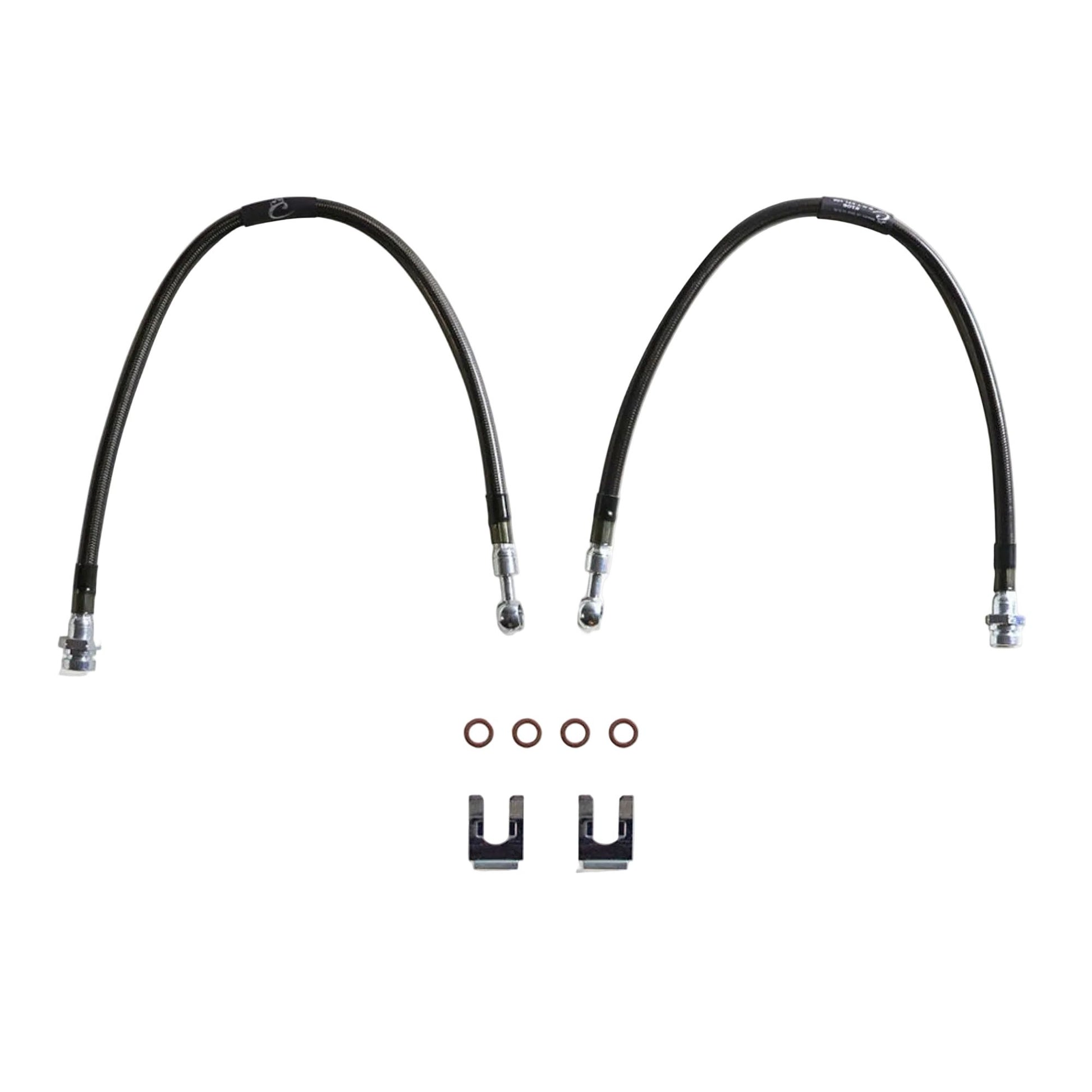 2006-2024 Ram 1500 5-lug 2WD stainless braided brake hoses | MaxTrac 20 inch front brake lines for lift spindles | DOT compliant Ram 1500 extended brake line pair | MaxTrac five layer stainless braided front brake hoses