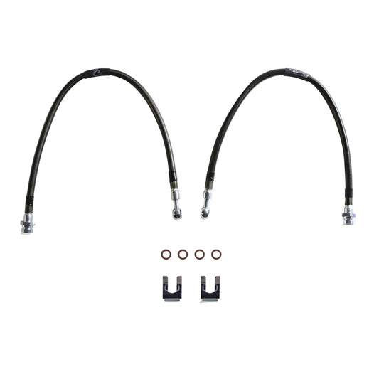 2006-2024 Ram 1500 5-lug 2WD stainless braided brake hoses | MaxTrac 20 inch front brake lines for lift spindles | DOT compliant Ram 1500 extended brake line pair | MaxTrac five layer stainless braided front brake hoses