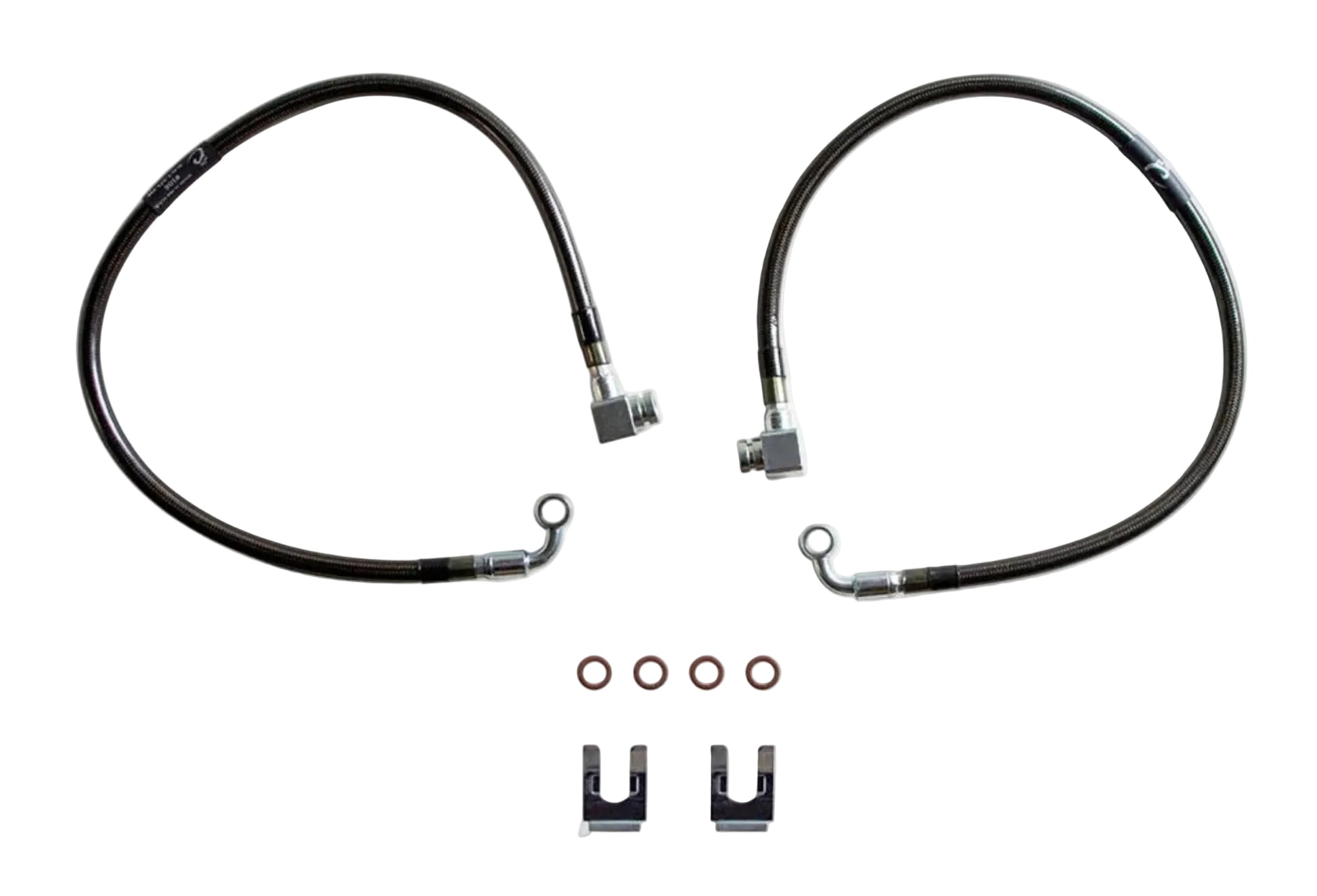 2019-2024 Ram 1500 6-lug 2WD stainless braided brake hoses | MaxTrac 25 inch brake lines for Ram lift spindles | DOT compliant Ram 1500 extended front brake line pair | MaxTrac 512700 five layer stainless braided brake hoses