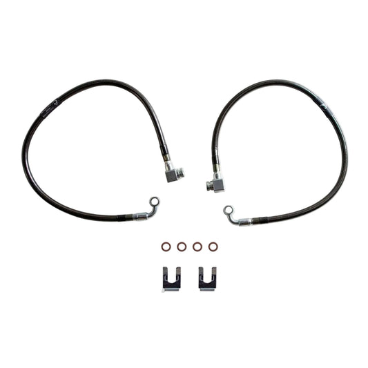 2019-2024 Ram 1500 6-lug 2WD stainless braided brake hoses | MaxTrac 25 inch brake lines for Ram lift spindles | DOT compliant Ram 1500 extended front brake line pair | MaxTrac 512700 five layer stainless braided brake hoses