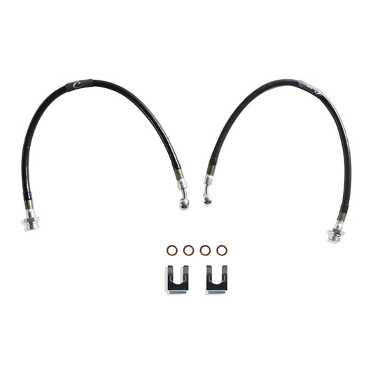2004-2024 Titan 2WD stainless braided brake hoses | MaxTrac 23.5 inch brake lines for Titan lift spindles | DOT compliant Nissan Titan extended brake line pair | MaxTrac five layer stainless braided front brake hoses