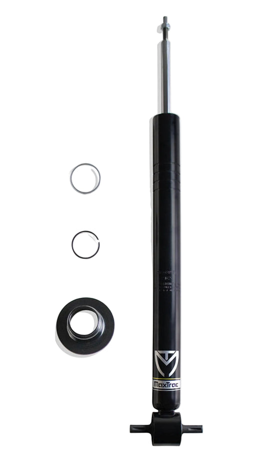 2019-2026 GM 1500 front strut for 7 to 10 inch MaxTrac lift | MaxTrac 631971 black steel front suspension strut | Silverado Sierra lifted strut with coil seat retainer clip and collar | MaxTrac 941900-4 replacement front strut 631971