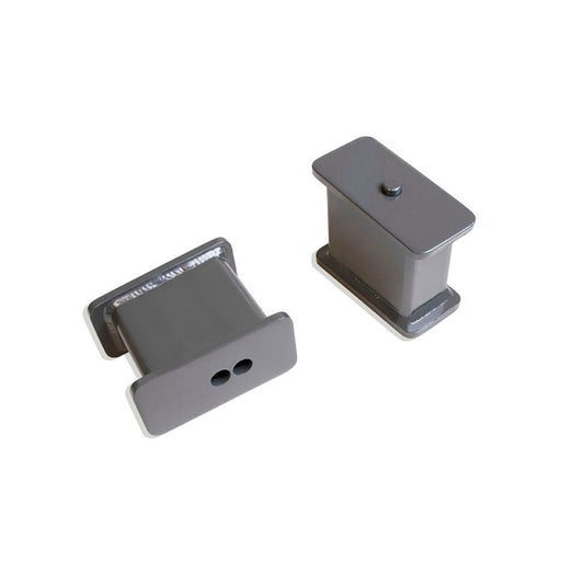 Fabricated steel lift blocks with 4 degree taper | Dual pin rear lift blocks for trucks | MaxTrac grey powder coated suspension lift blocks | Heavy duty 4 inch truck lift blocks