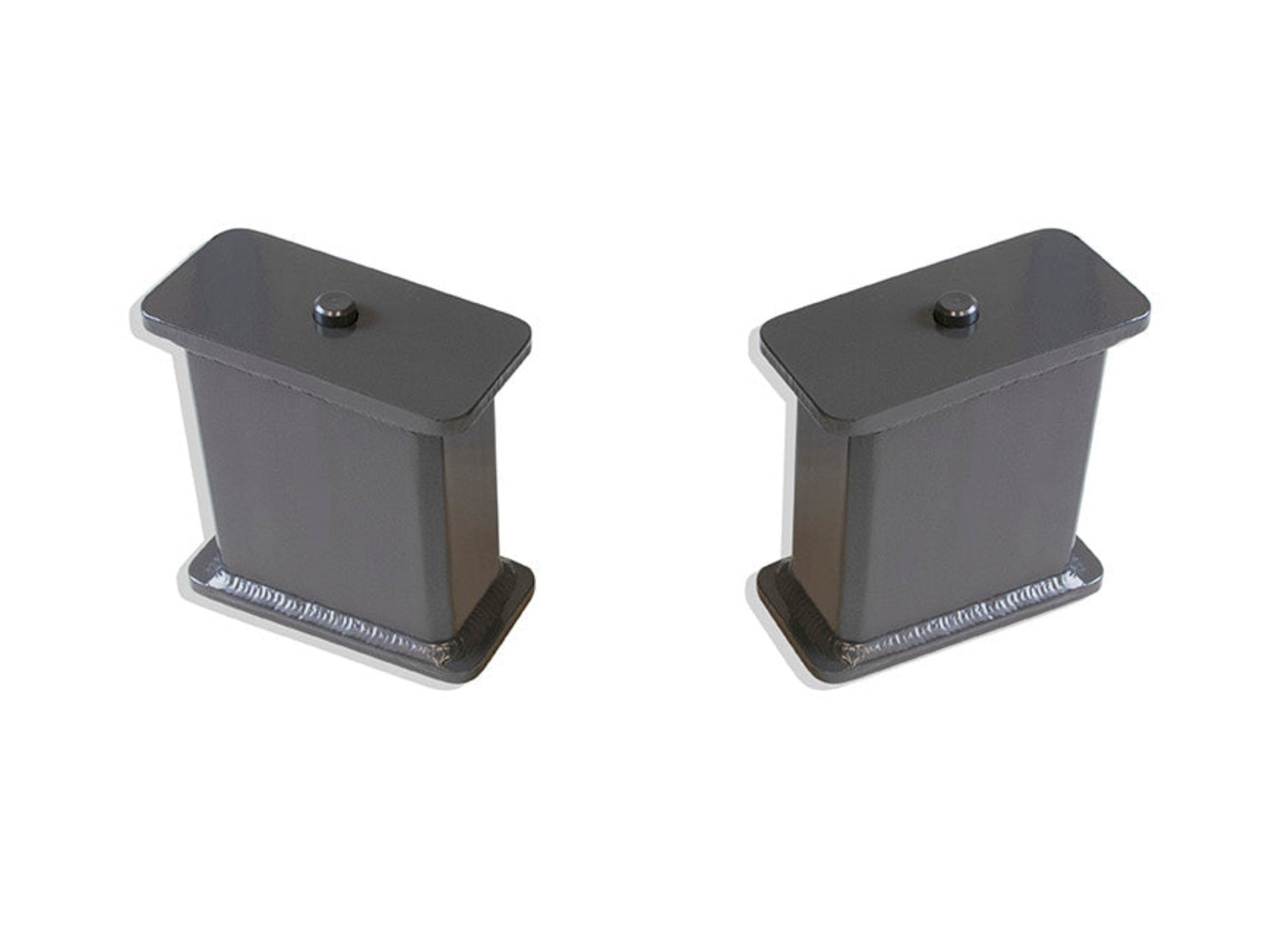 Fabricated steel lift blocks with 5 degree taper | Dual pin rear lift blocks for lifted trucks | MaxTrac grey powder coated suspension lift blocks | Heavy duty 5 inch steel rear lift blocks