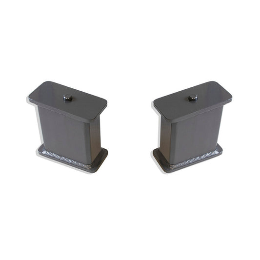 Fabricated steel lift blocks with 5 degree taper | Dual pin rear lift blocks for lifted trucks | MaxTrac grey powder coated suspension lift blocks | Heavy duty 5 inch steel rear lift blocks