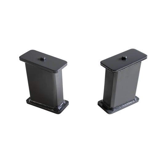 MaxTrac fabricated lift blocks with 6 degree angle | 810060 dual center pin hole rear suspension blocks | MaxTrac grey powder coated steel lift block pair | 6 inch rear lift blocks for leaf spring suspension