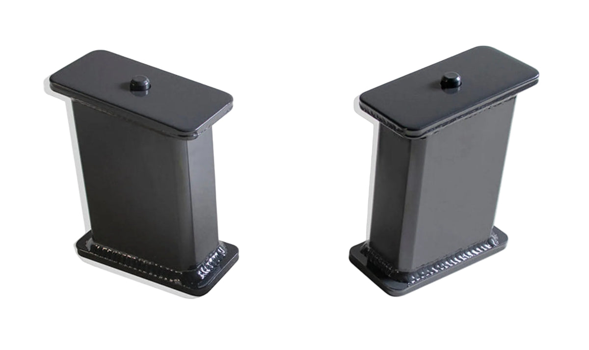 MaxTrac steel 7 degree angled lift block pair | 810070 dual center pin rear suspension blocks | MaxTrac 6 to 7 inch leaf spring lift blocks | 706199416942 grey powdercoat steel lift blocks