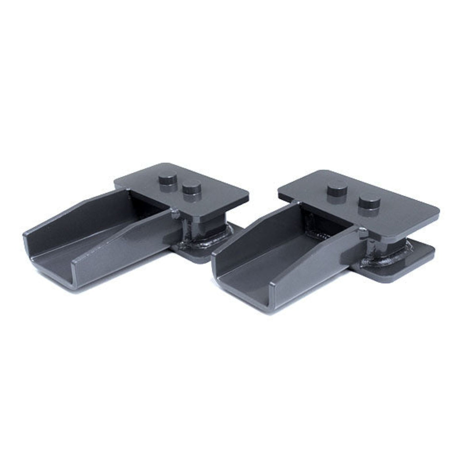 F150 rear suspension lift blocks with striker plate | Fabricated steel rear lift blocks for 2004-2026 F150 | MaxTrac grey powder coated F150 lift blocks | Ford F150 2 inch rear lift block kit