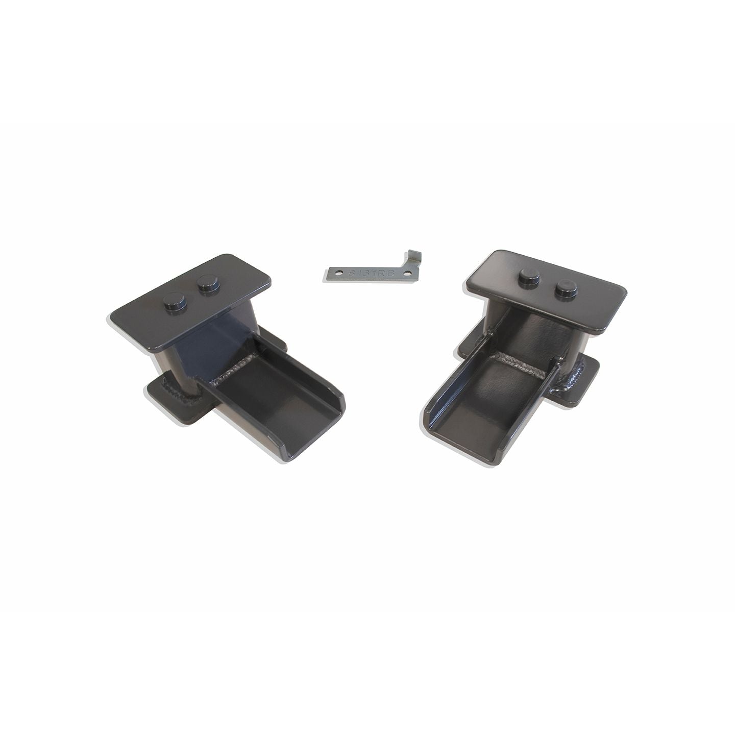 MaxTrac 813140 4-inch fabricated steel rear lift blocks for Ford F150 with grey powdercoat finish and 4° taper.