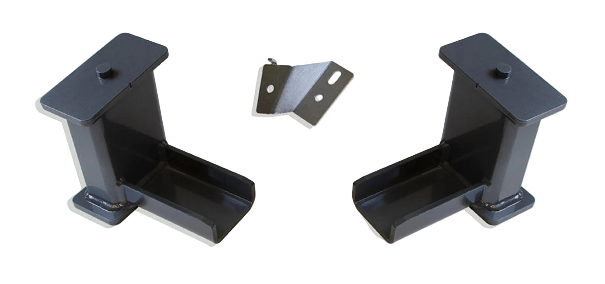 2017-2026 Ford Super Duty 4WD lift blocks | MaxTrac 6 degree steel rear suspension block pair | F-250 F-350 lift blocks with bump stop striker plates | MaxTrac 813360 USA made grey powdercoat rear blocks