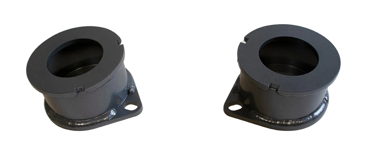 2007-2026 Jeep JK JL front lift spacers | MaxTrac Wrangler 4xe Hybrid 2.5 inch coil spacer lift | Jeep Wrangler front leveling spacers for up to 35 inch tires | MaxTrac 839725F grey powder coated steel coil spacers | MaxTrac 839725F front spacers with 839720 complete kit option