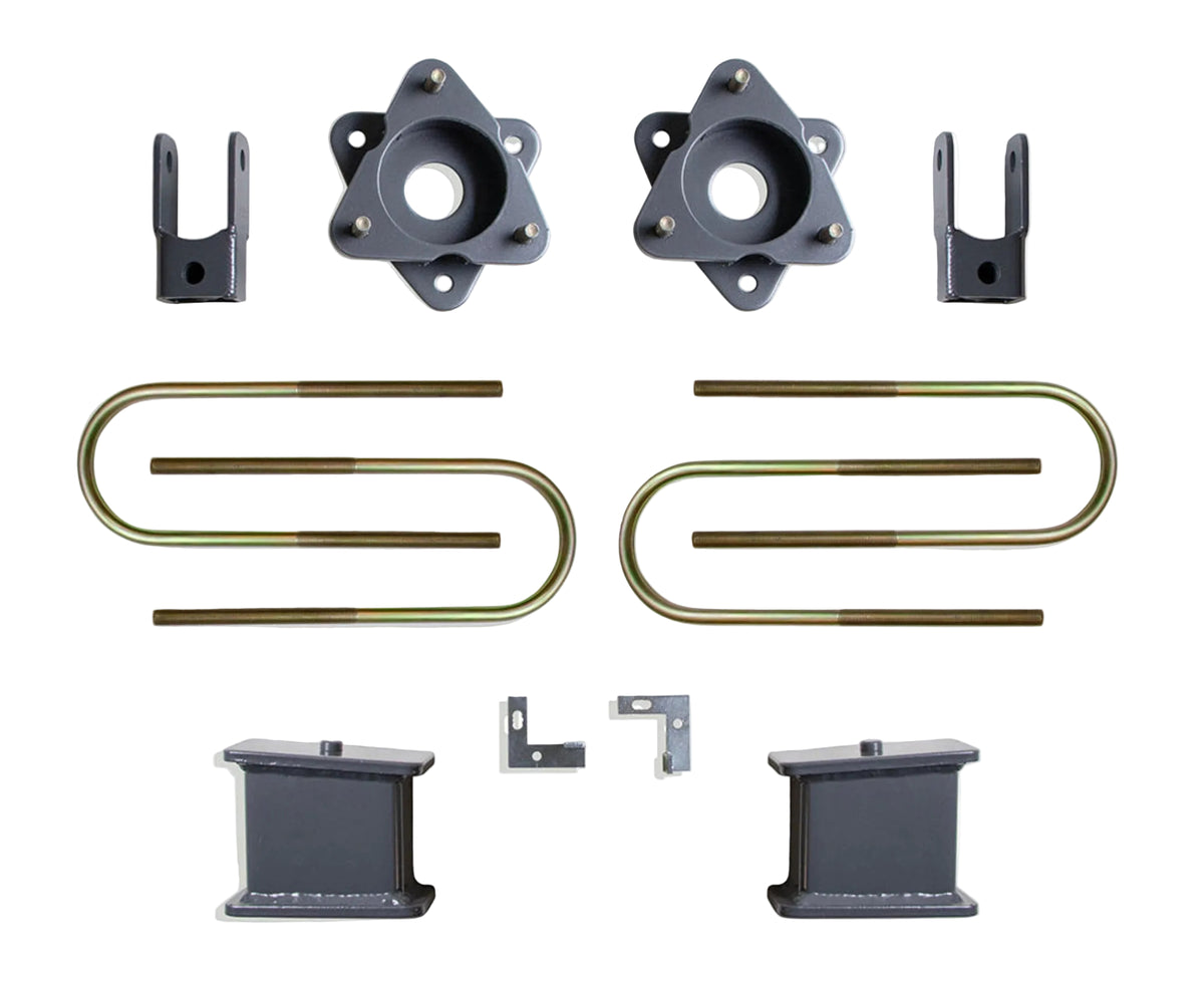 2025-2026 GM 1500 2WD 3 inch front 4 inch rear lift | MaxTrac Adaptive Ride strut spacers and sensor provisions | Silverado Sierra 4 inch rear blocks with shock extenders | MaxTrac 900240MR lift box for 701935